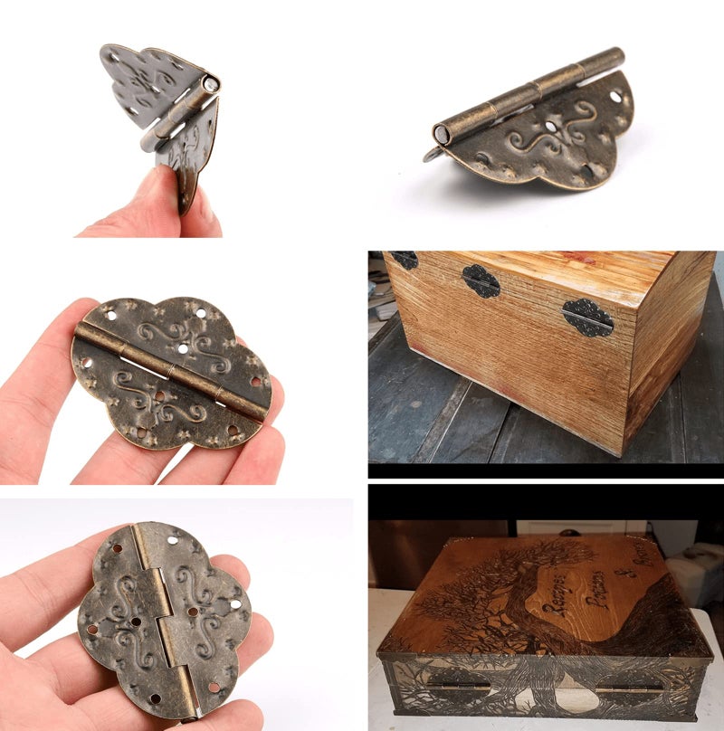 dophee 4Pcs Decorative Cabinet Hinges Antique Bronze Butterfly Hinges for Wood Box Jewelry Box Wooden Chest Doors Gift Box, 2.72"X2.09" - Image 4